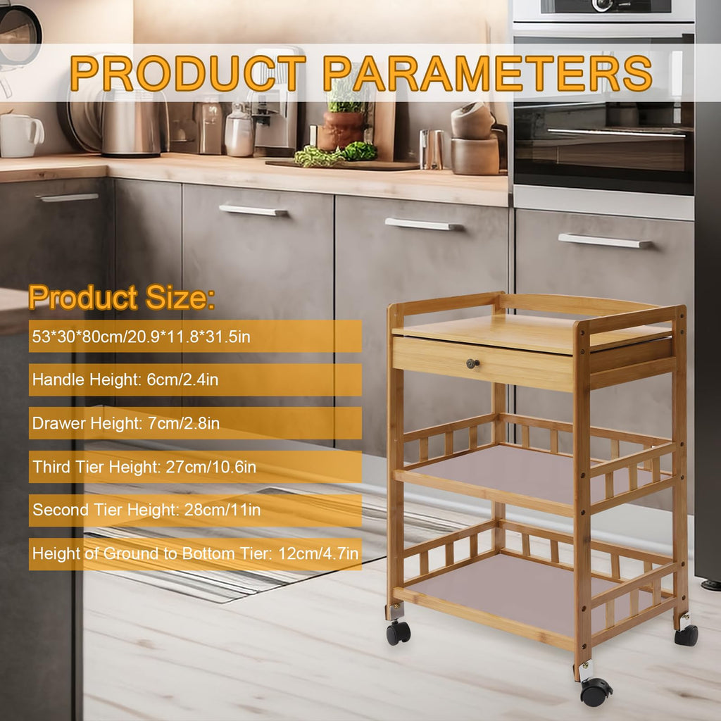 3-Tier Bamboo Kitchen Cart with Drawer L334