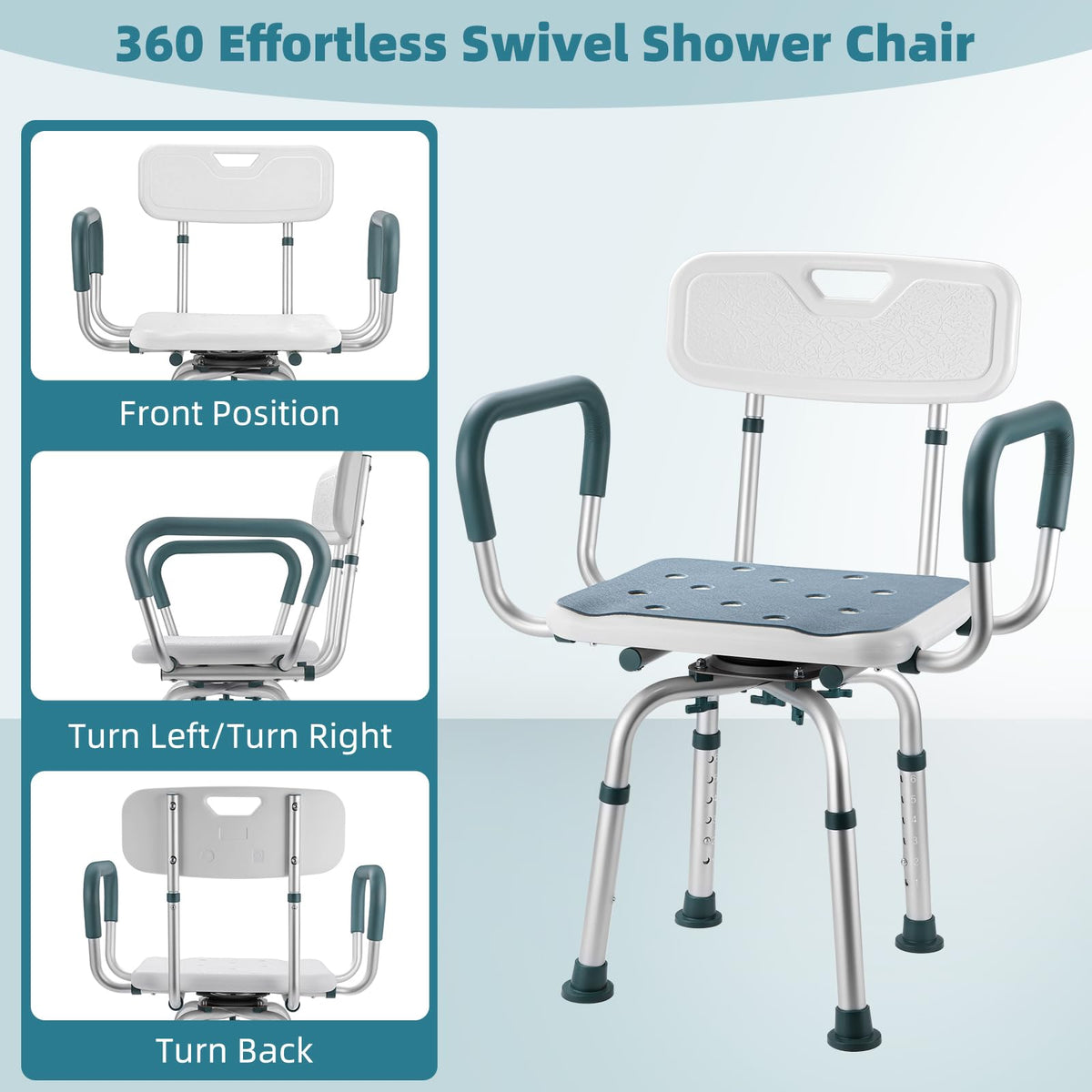 Heavy Duty Swivel Shower Chair with Arms and Back B61009