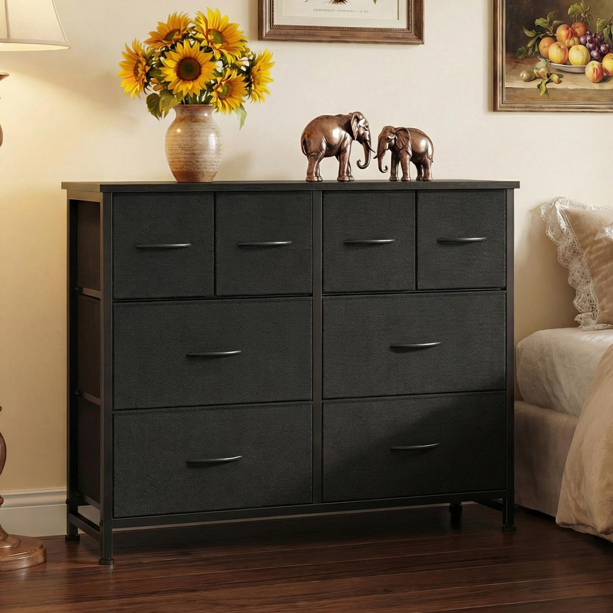 Black 8 Fabric Drawer Dresser with Wood Top U821195