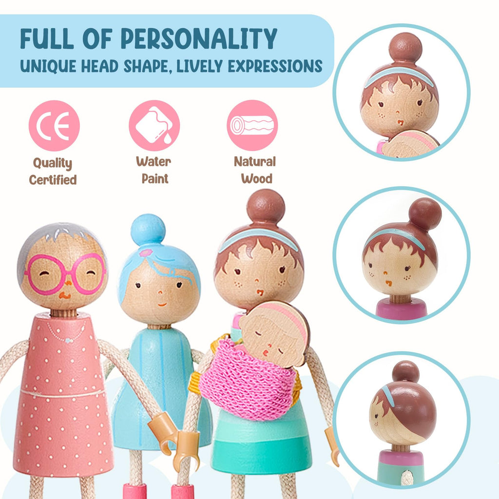Wooden Family Dolls Set of 7 L511