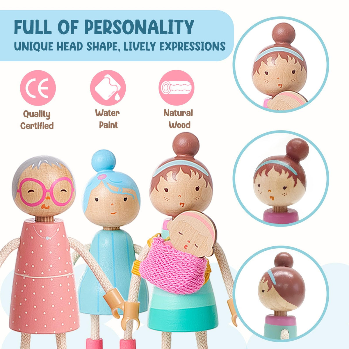 Wooden Family Dolls Set of 7 L511