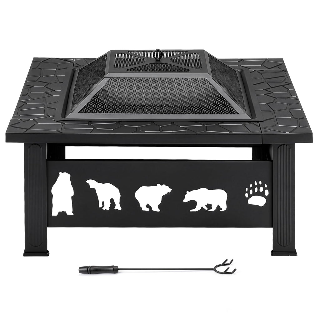 32 Inch Square Wood Burning Fire Pit Table L65190