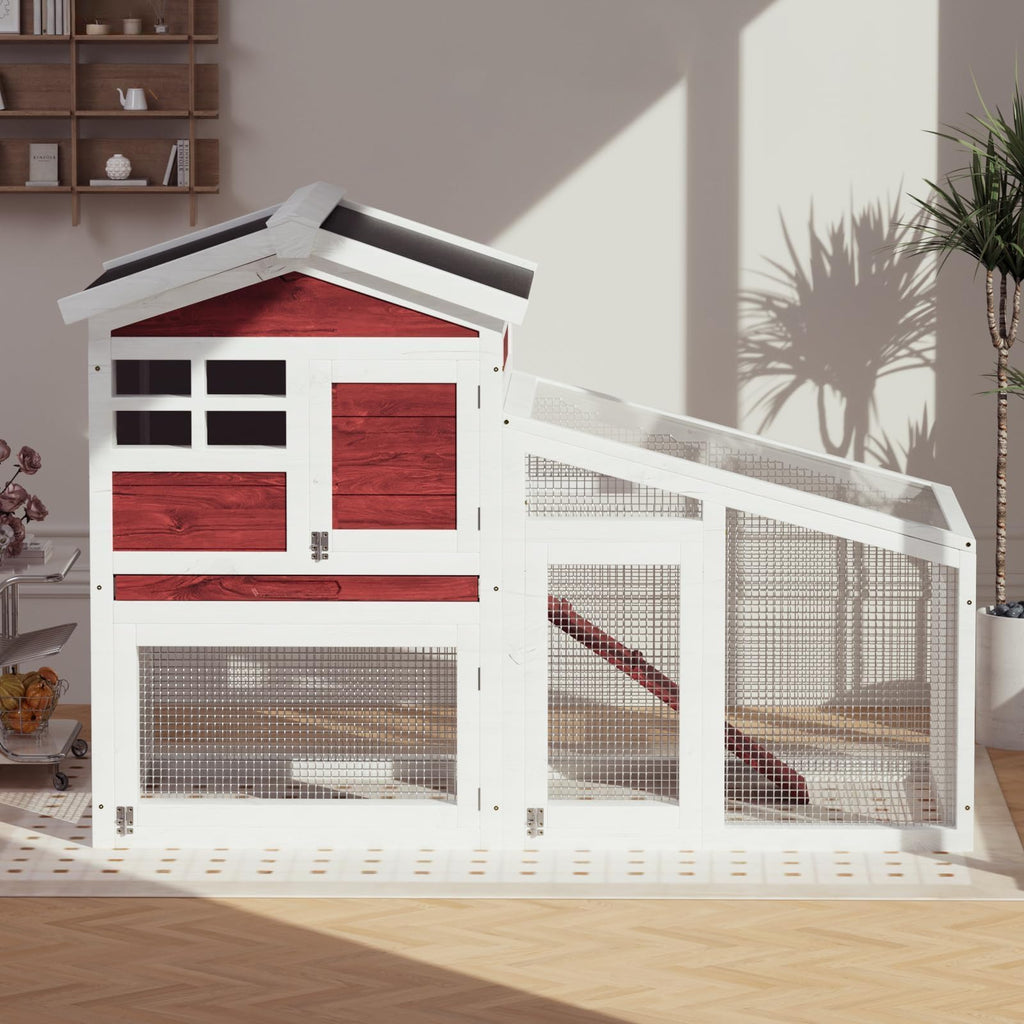 54" 2-Tier Wooden Rabbit Hutch with Run Z493