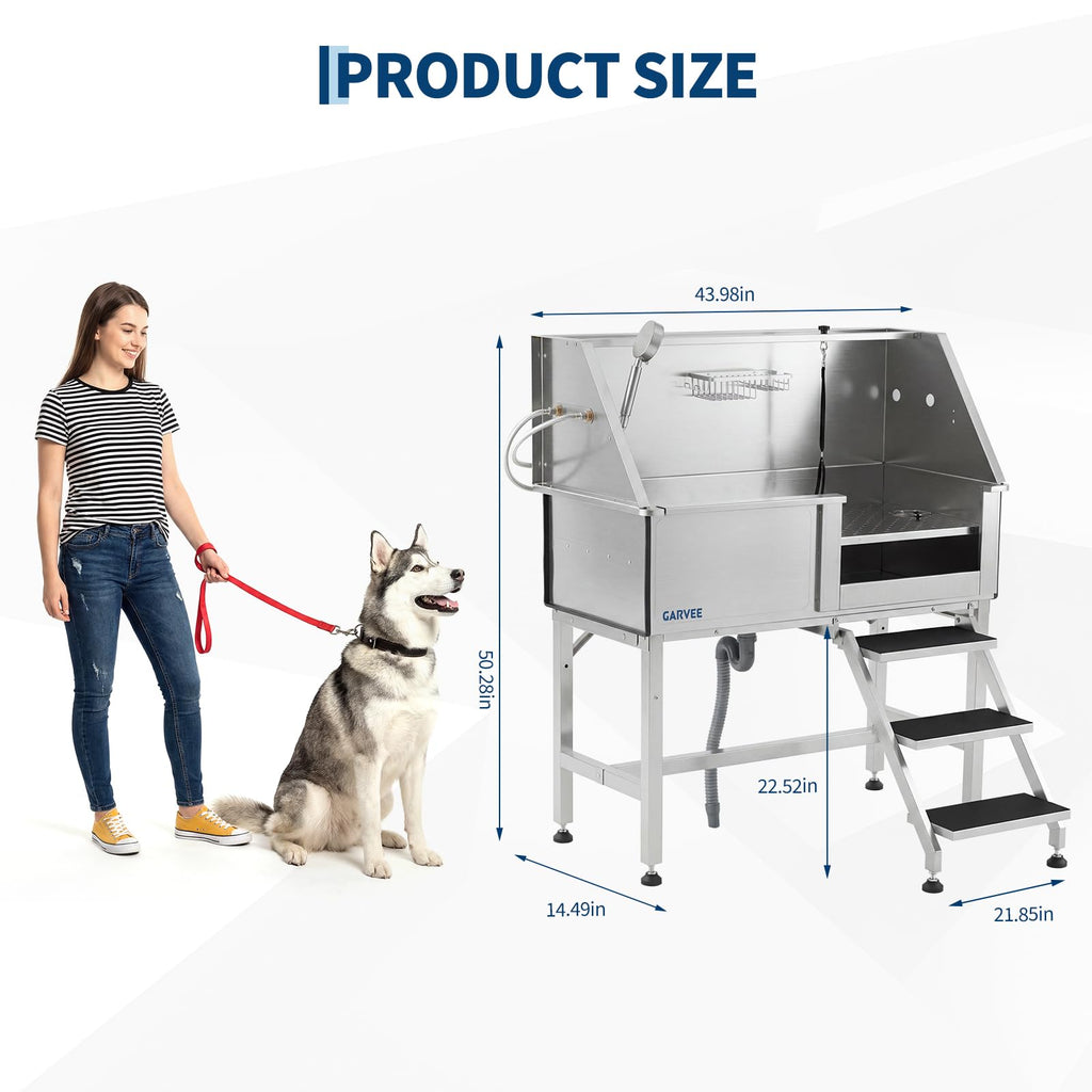 46 Inch Stainless Steel Dog Washing Station with Stair Z1660