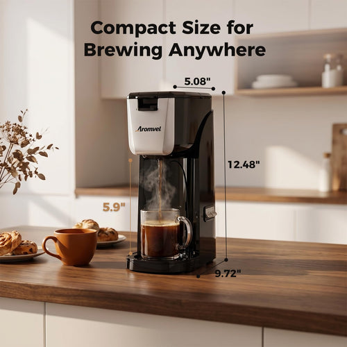 2-in-1 Single Serve Coffee Maker, K Cup & Ground, 6-14 oz, Silver V764727