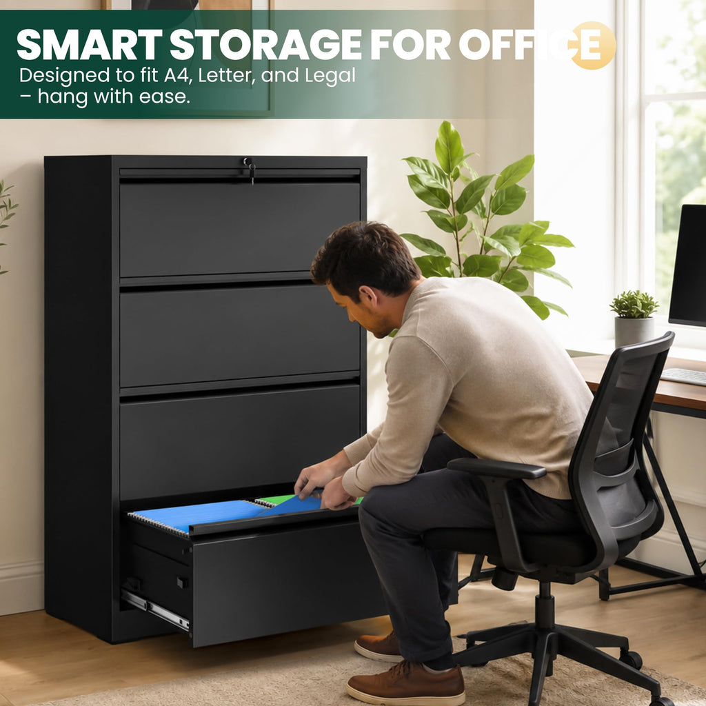 4 Drawer Black Metal File Cabinet S650