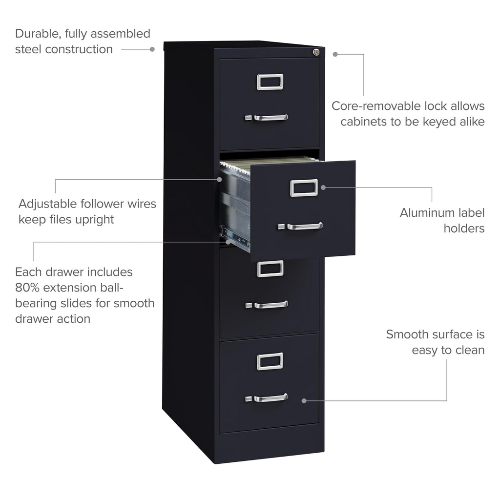 15" W 4 Drawer Vertical File Cabinet, Black, Letter F463