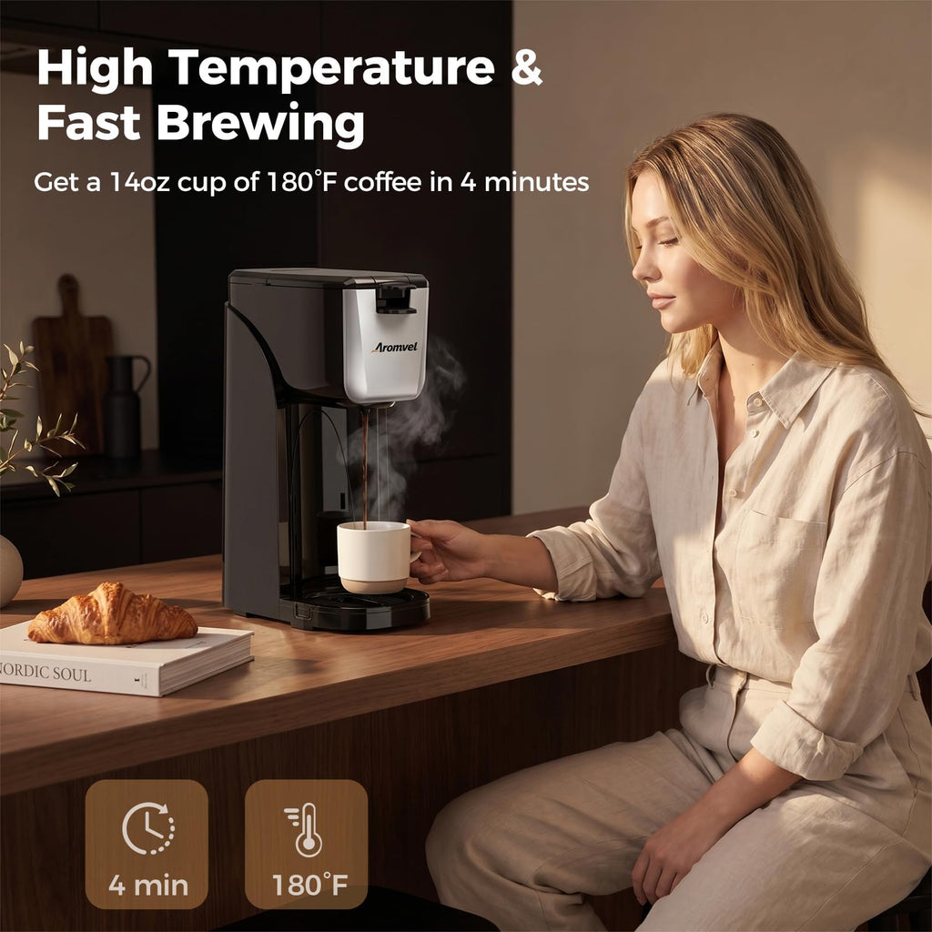 2-in-1 Single Serve Coffee Maker, K Cup & Ground, 6-14 oz, Silver V764727