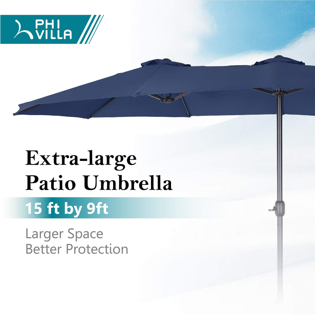 15FT Double-Sided Patio Umbrella with Base Y1906