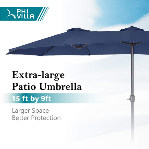 15FT Double-Sided Patio Umbrella with Base Y1906