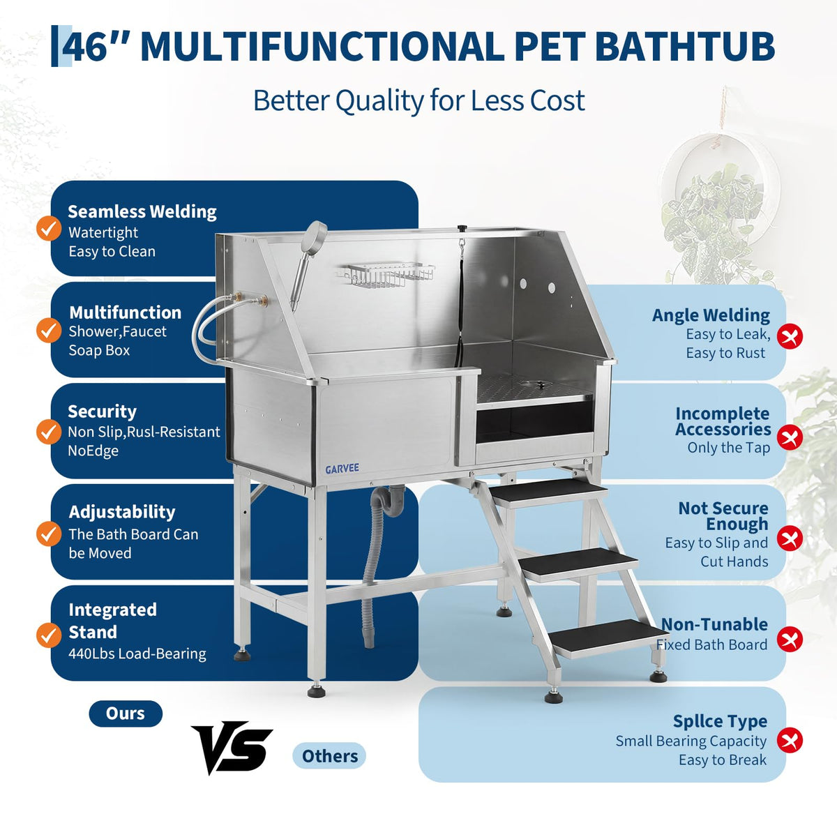 46 Inch Stainless Steel Dog Washing Station with Stair Z1660