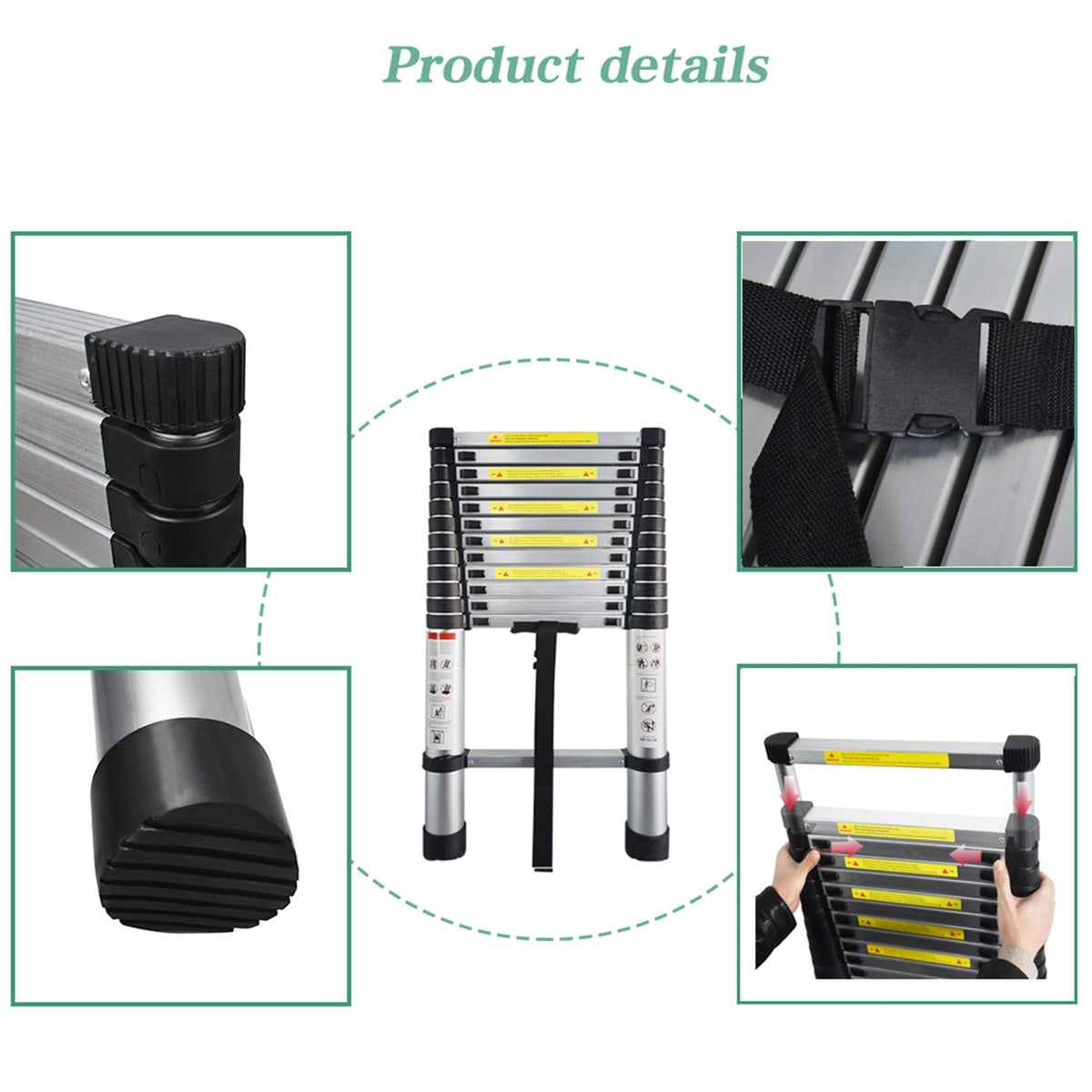 Aluminum Telescopic Extension Ladder 330 lbs Capacity 14.5FT F772
