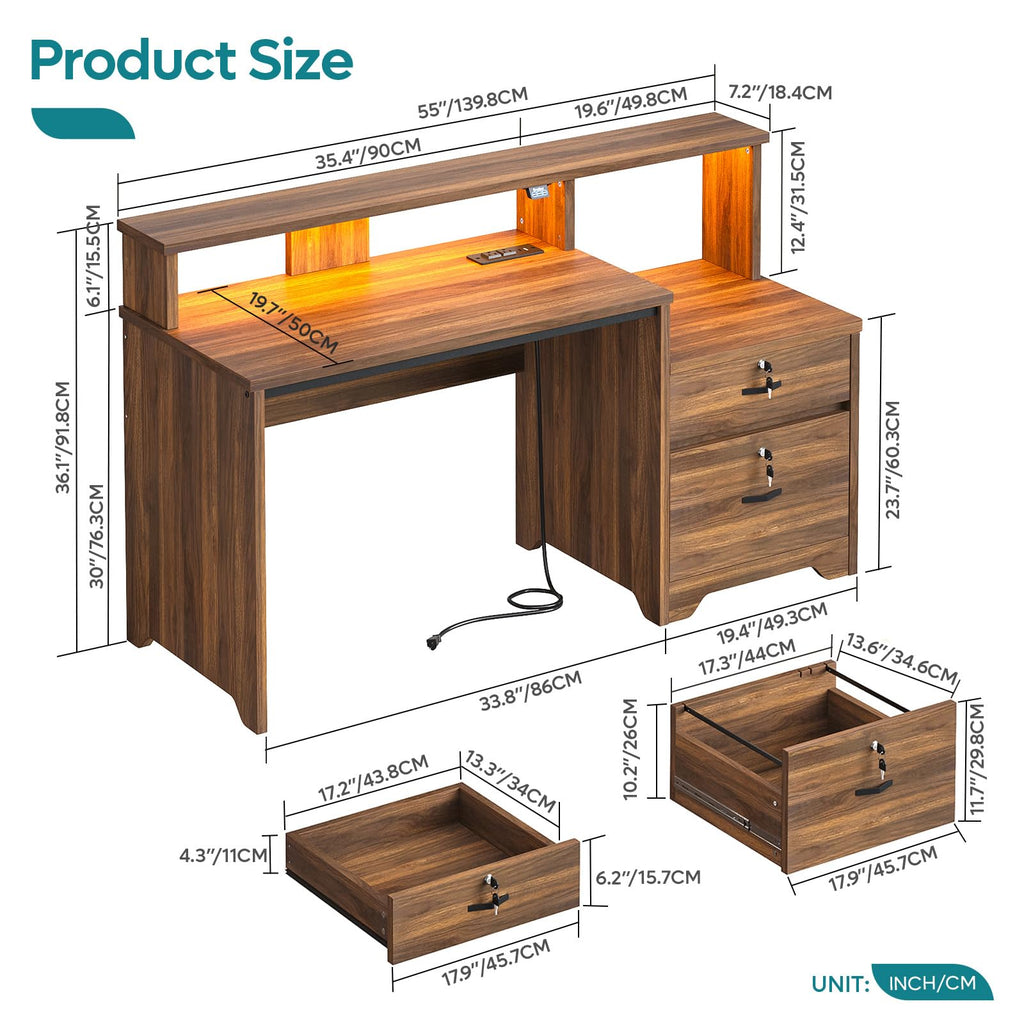 55-Inch Computer Desk with File Drawer O409977