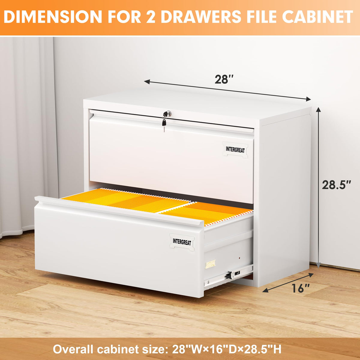 White 2 Drawer Lateral File Cabinet with Lock X469612