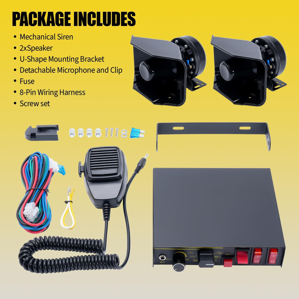 12V 400W 9 Tones Emergency Siren PA System with Microphone G7667