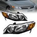 2006-2011 Honda Civic Black Clear Headlights Assembly Pair Y777705