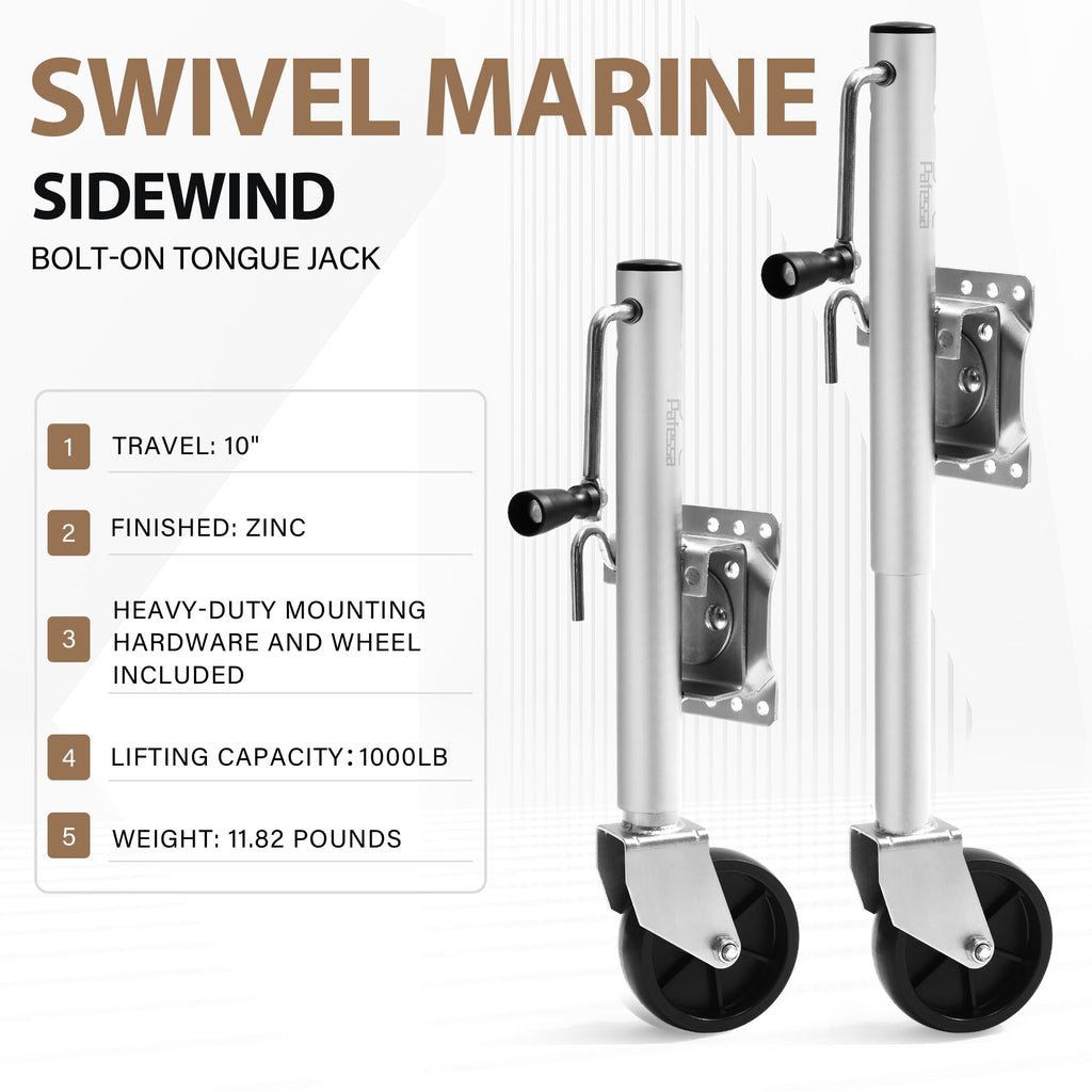 Heavy Duty Trailer Jack 1000lb 10" Sidewind Swivel with Wheel P437