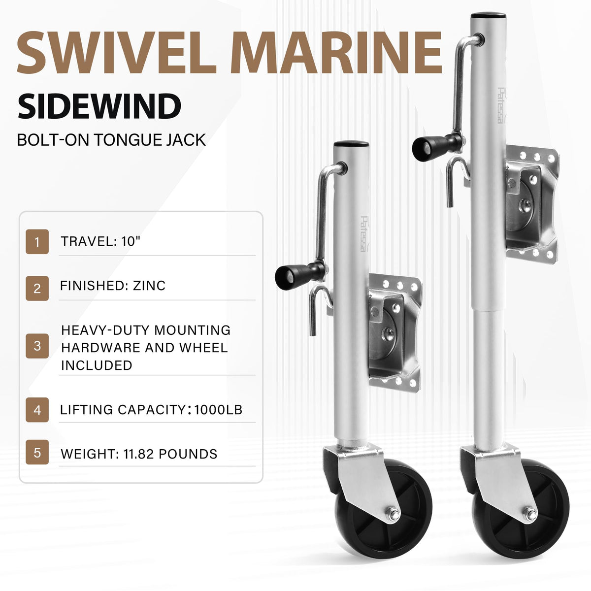 Heavy Duty Trailer Jack 1000lb 10" Sidewind Swivel with Wheel P437