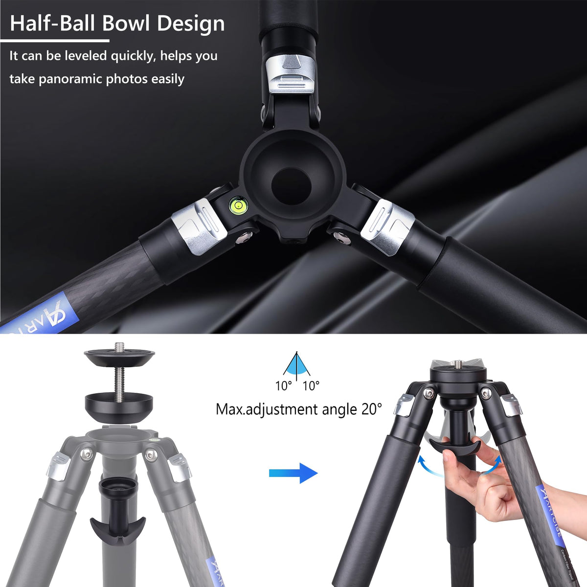 Carbon Fiber 32mm Tube Camera Tripod with 65mm Bowl Adapter I53355
