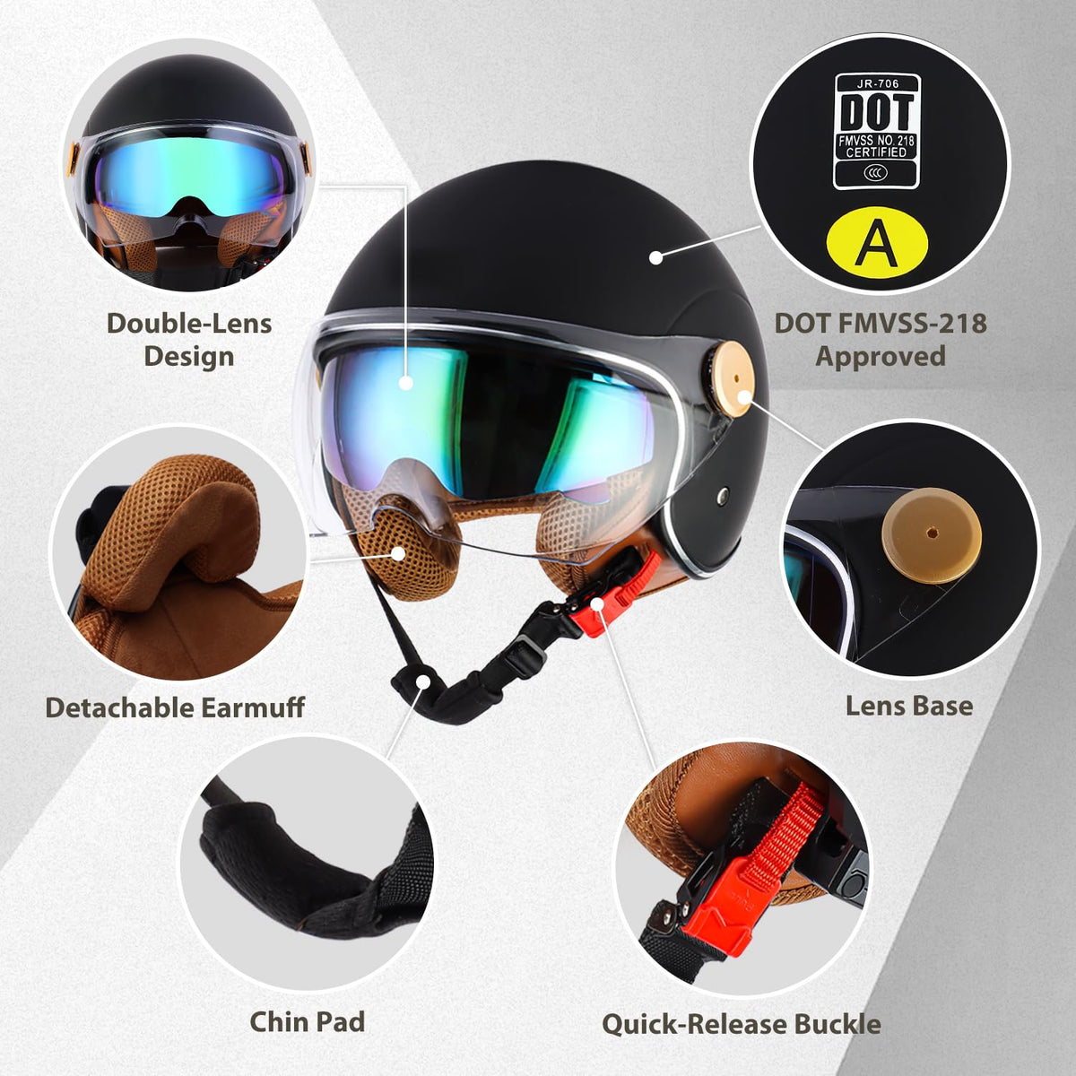 3/4 Open Face Motorcycle Helmet Dual Visors DOT Approved I170087