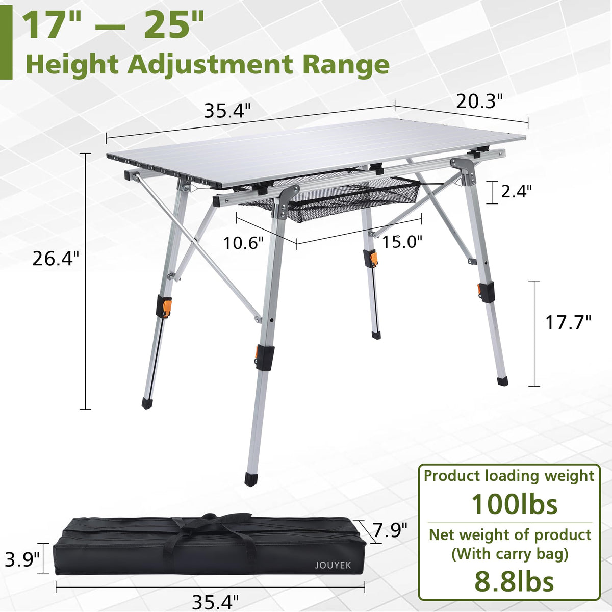 Lightweight Aluminum Folding Camping Table White P6878