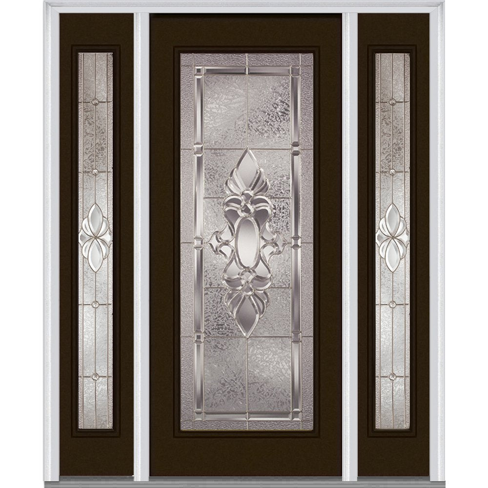 Brown Steel Left Hand In-Swing Exterior Prehung Door with Sidelites F596