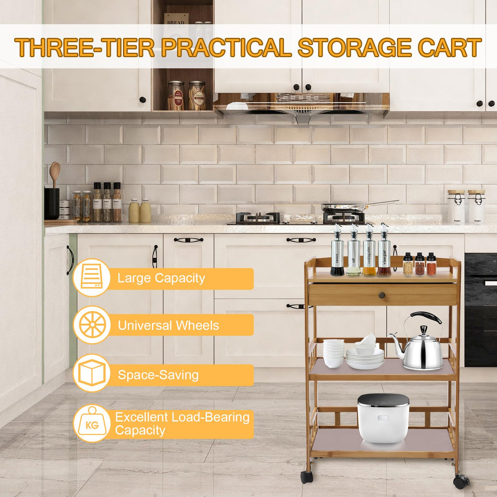 3-Tier Bamboo Kitchen Cart with Drawer L334