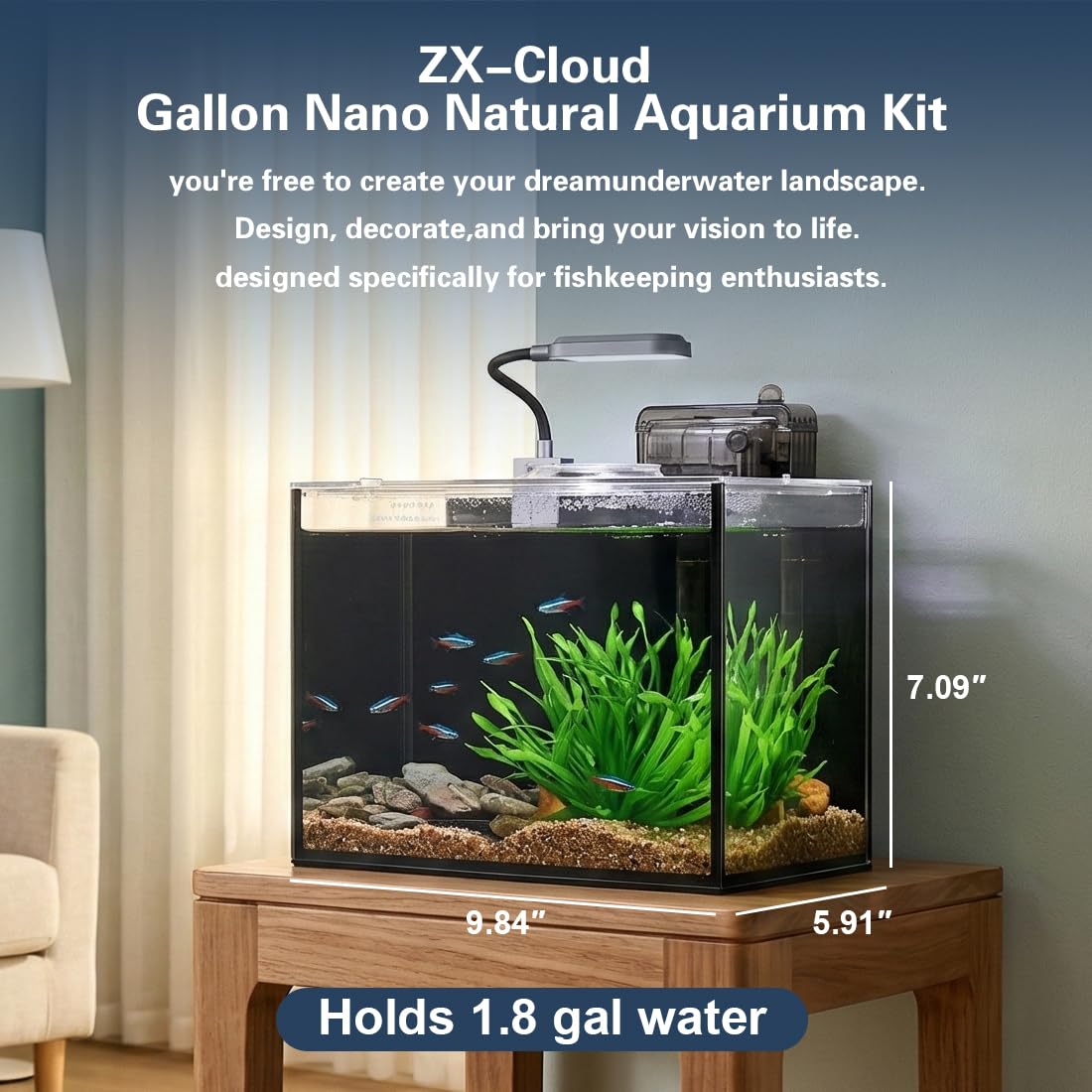1.8 Gallon Fish Tank with Light Filter Lid Q2126