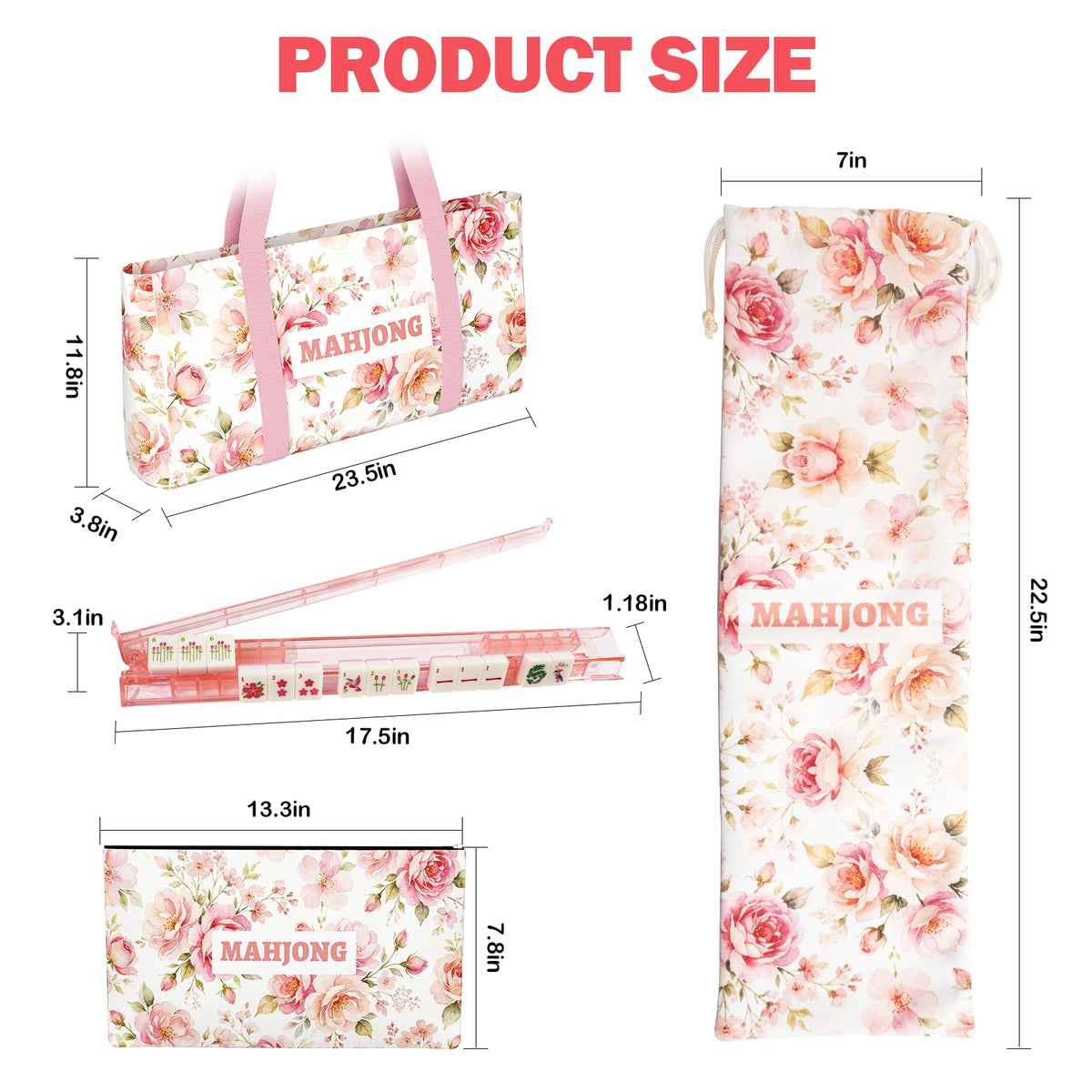 1.2” American Mahjong Set 168 Pink Floral Melamine Tiles H259989
