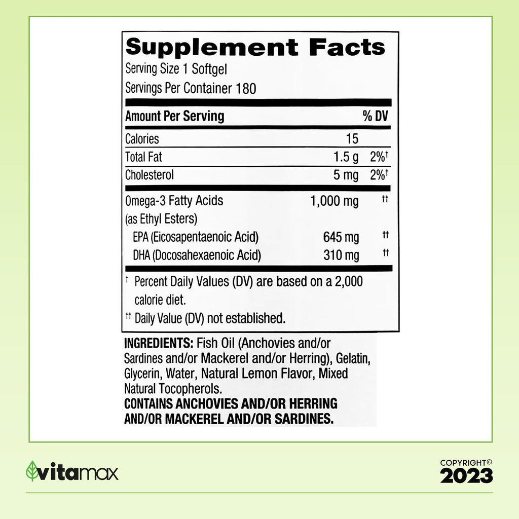 Omega-3 Fish Oil 1000 mg 180 Count B842