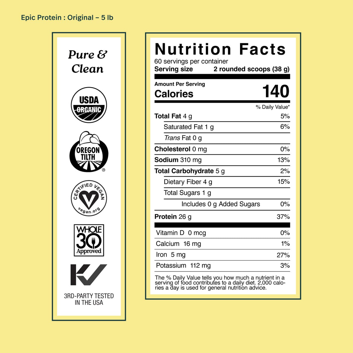 Organic Vegan Plant Based Protein Powder 5 lb W404