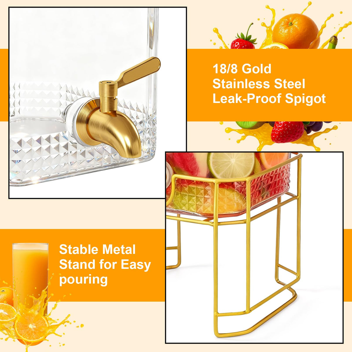 2 Gallon Stainless Steel Beverage Dispenser with Stand V23607
