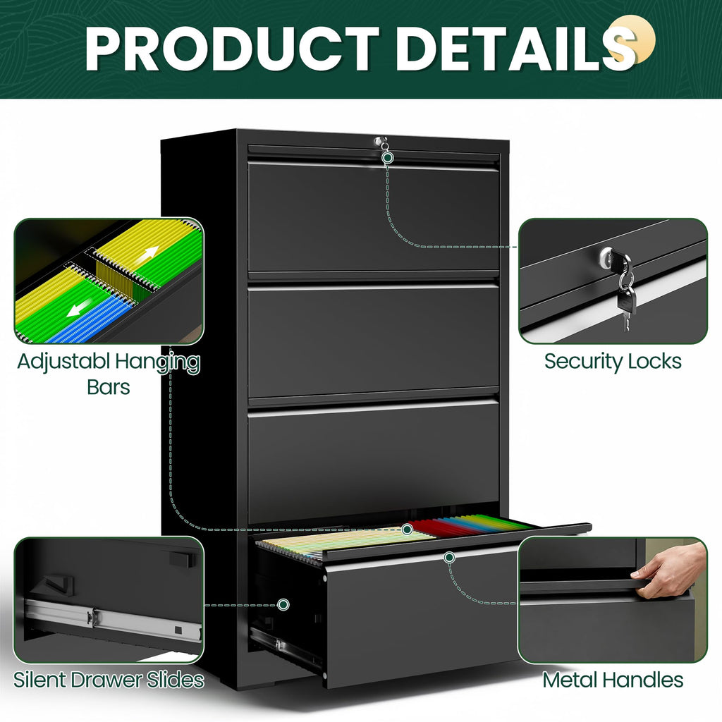 4 Drawer Black Metal File Cabinet S650