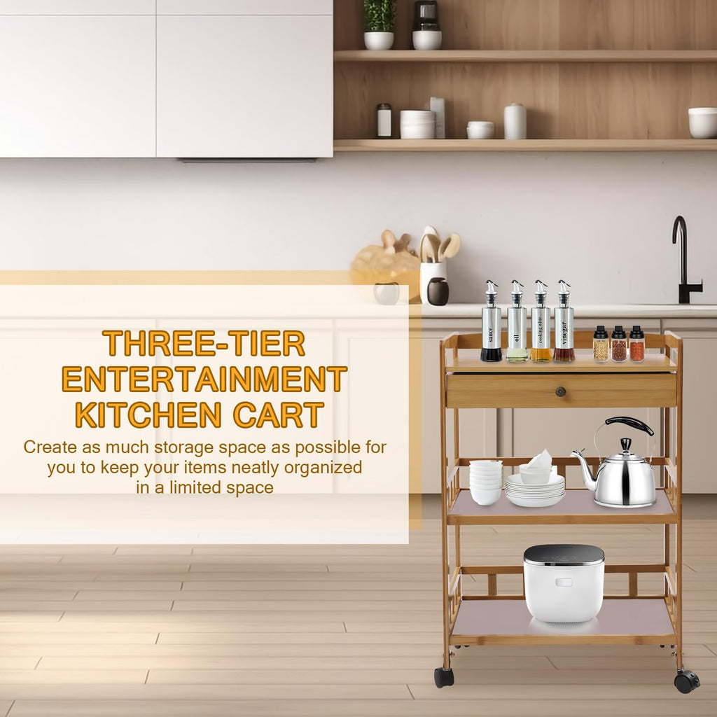 3-Tier Bamboo Kitchen Cart with Drawer L334