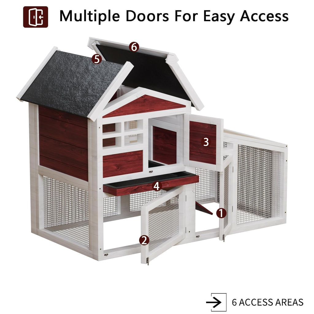 54" 2-Tier Wooden Rabbit Hutch with Run Z493