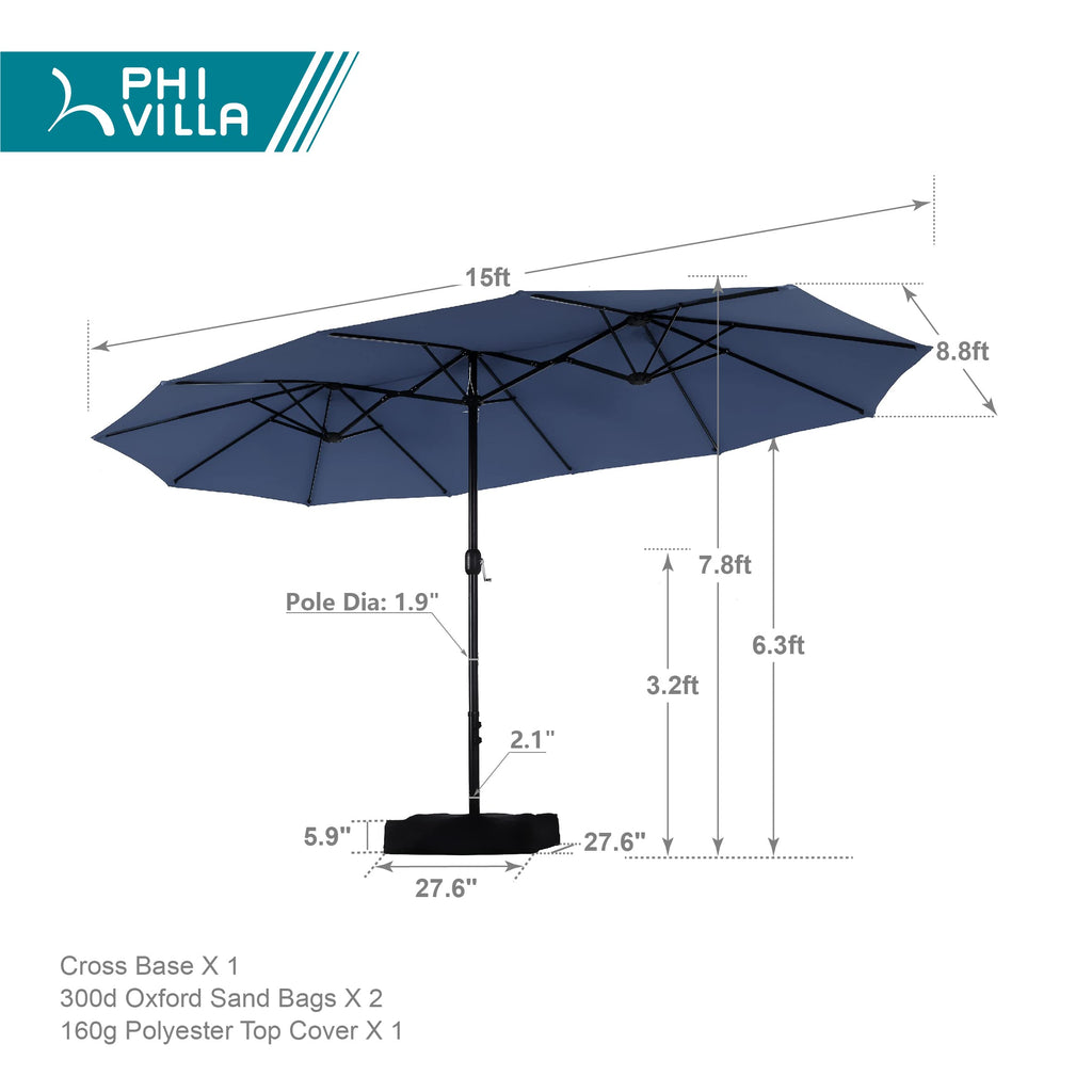 15FT Double-Sided Patio Umbrella with Base Y1906