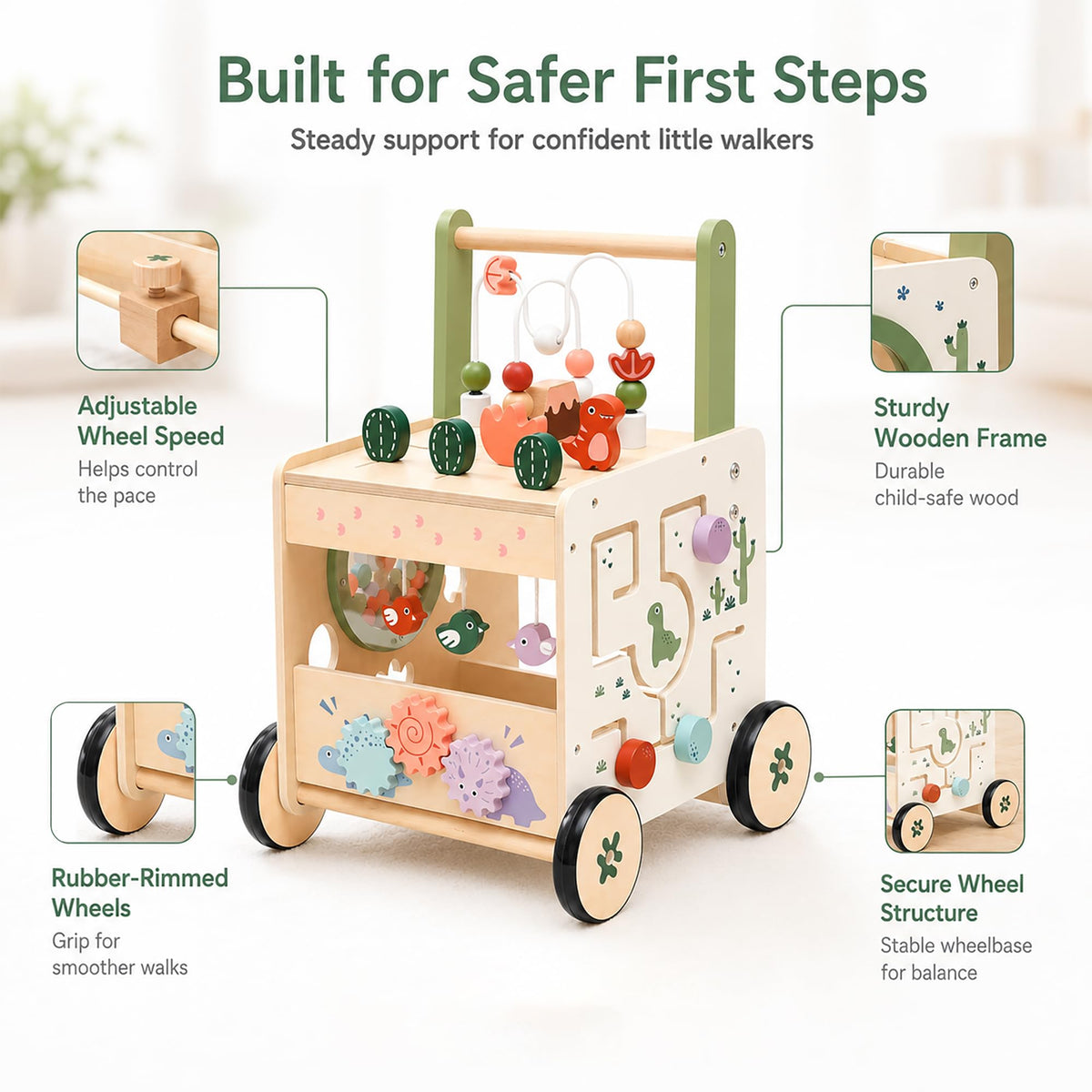 Wooden Baby Walker with Activity Center W6384