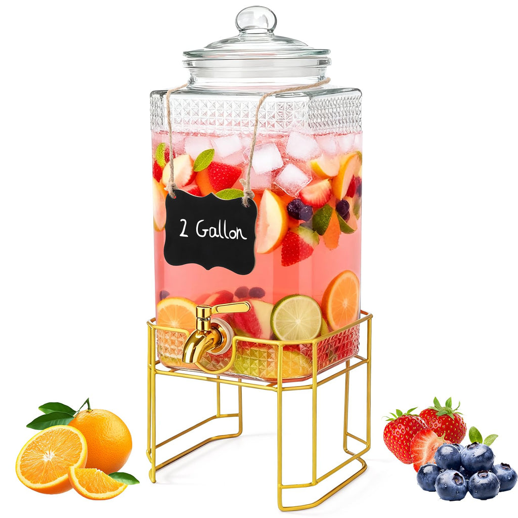 2 Gallon Stainless Steel Beverage Dispenser with Stand V23607
