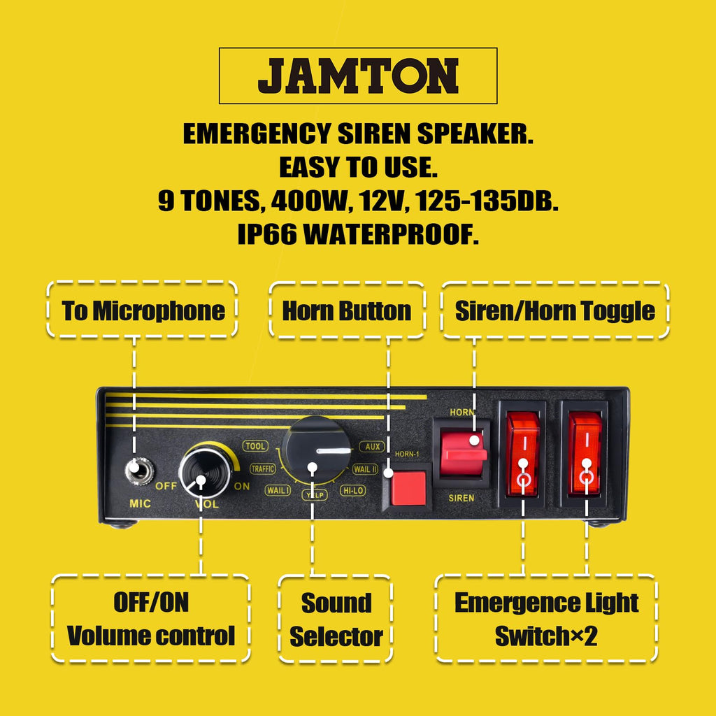 12V 400W 9 Tones Emergency Siren PA System with Microphone G7667