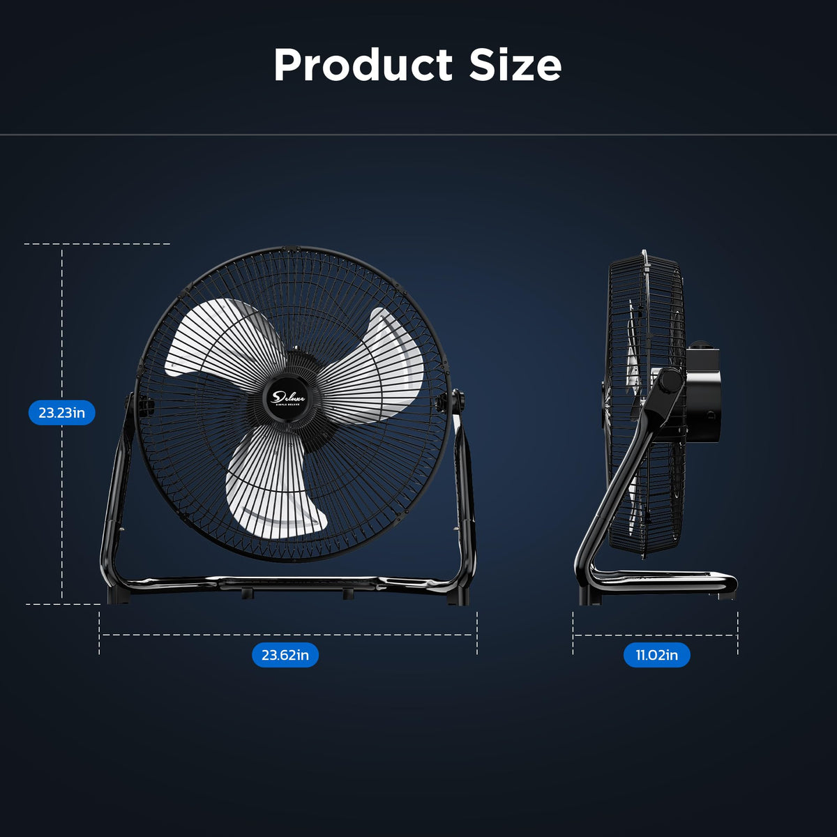 20 Inch 3-Speed High Velocity Metal Industrial Floor Fan, Black V853303