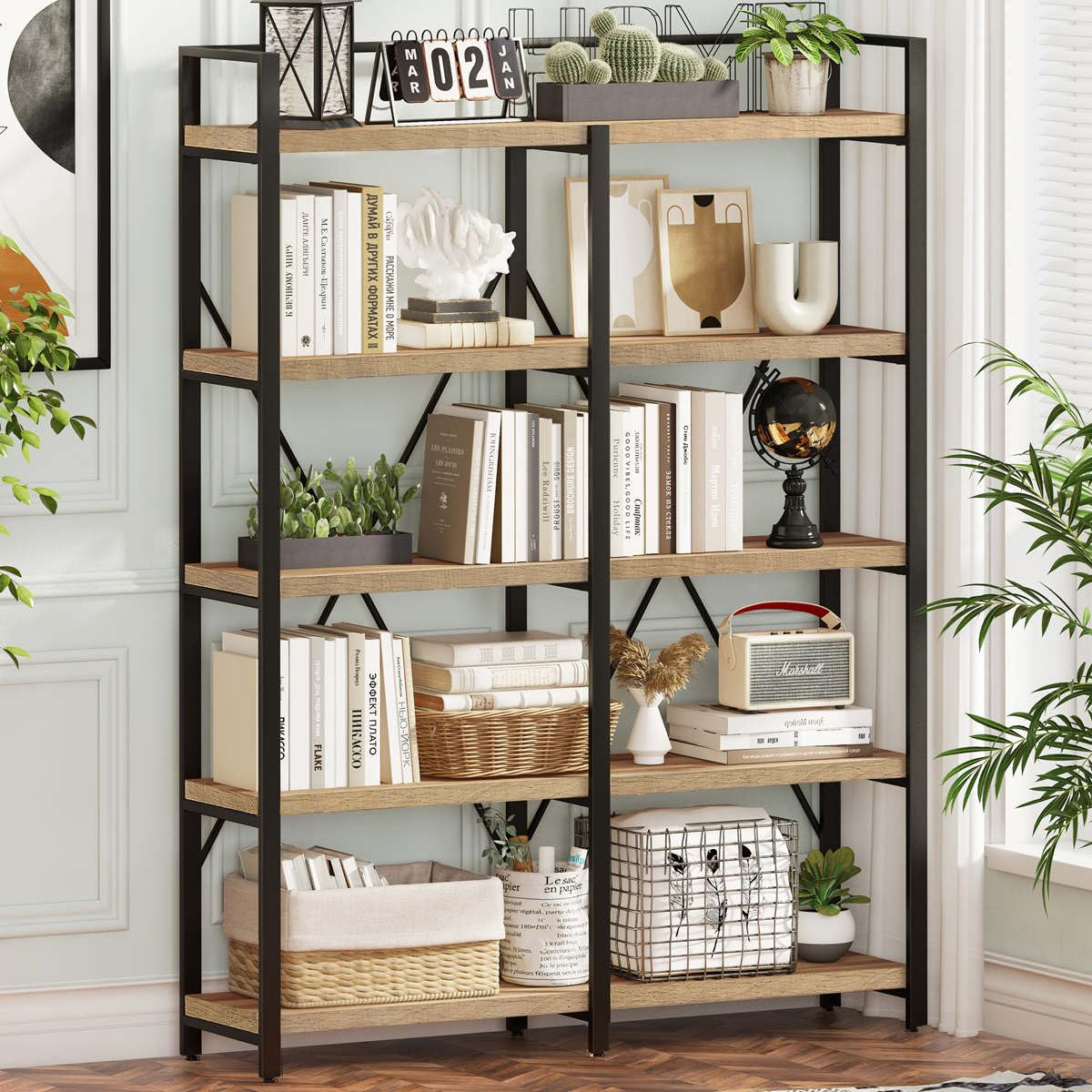 5 Tier Wood and Metal Bookshelf D1198