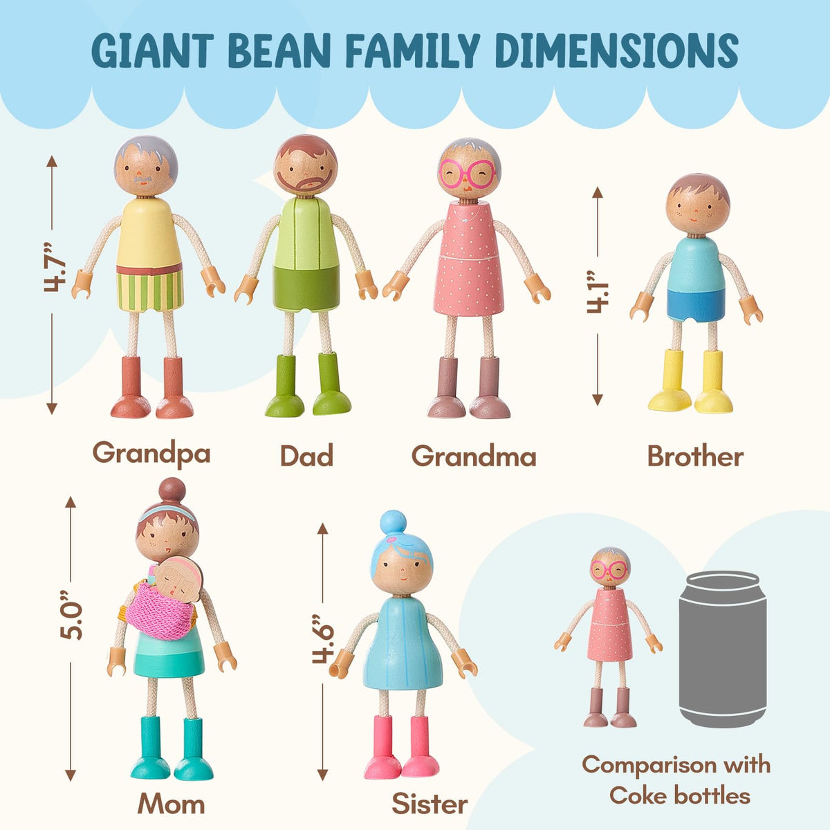 Wooden Family Dolls Set of 7 L511