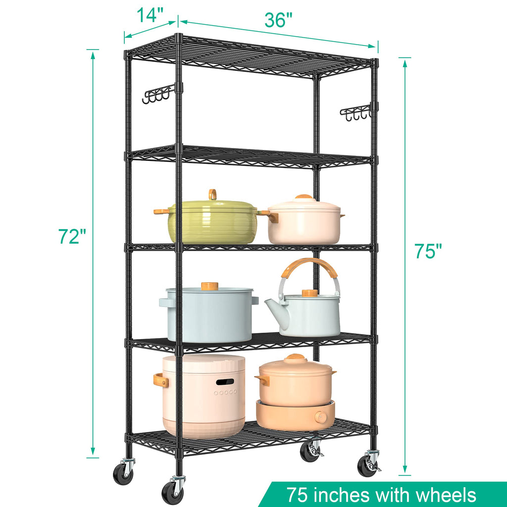 5-Tier Rolling Metal Wire Shelving Unit P35622