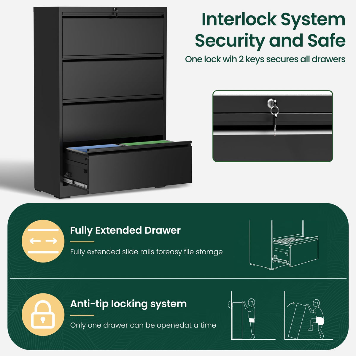 4 Drawer Black Metal File Cabinet S650