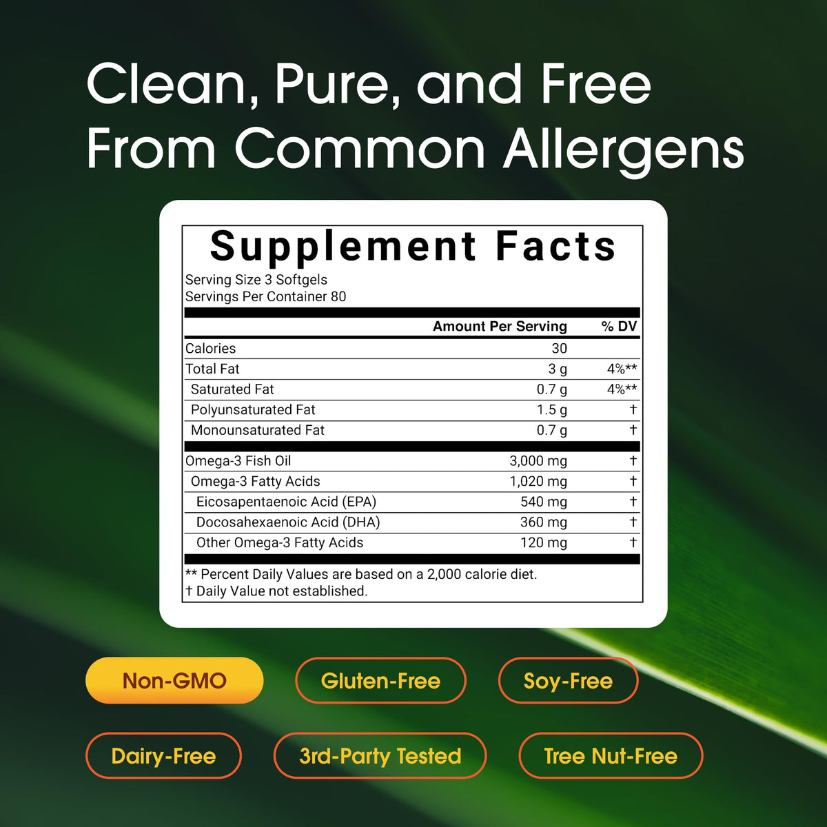 Omega-3 Fish Oil 3,000mg 240 Softgels U15161