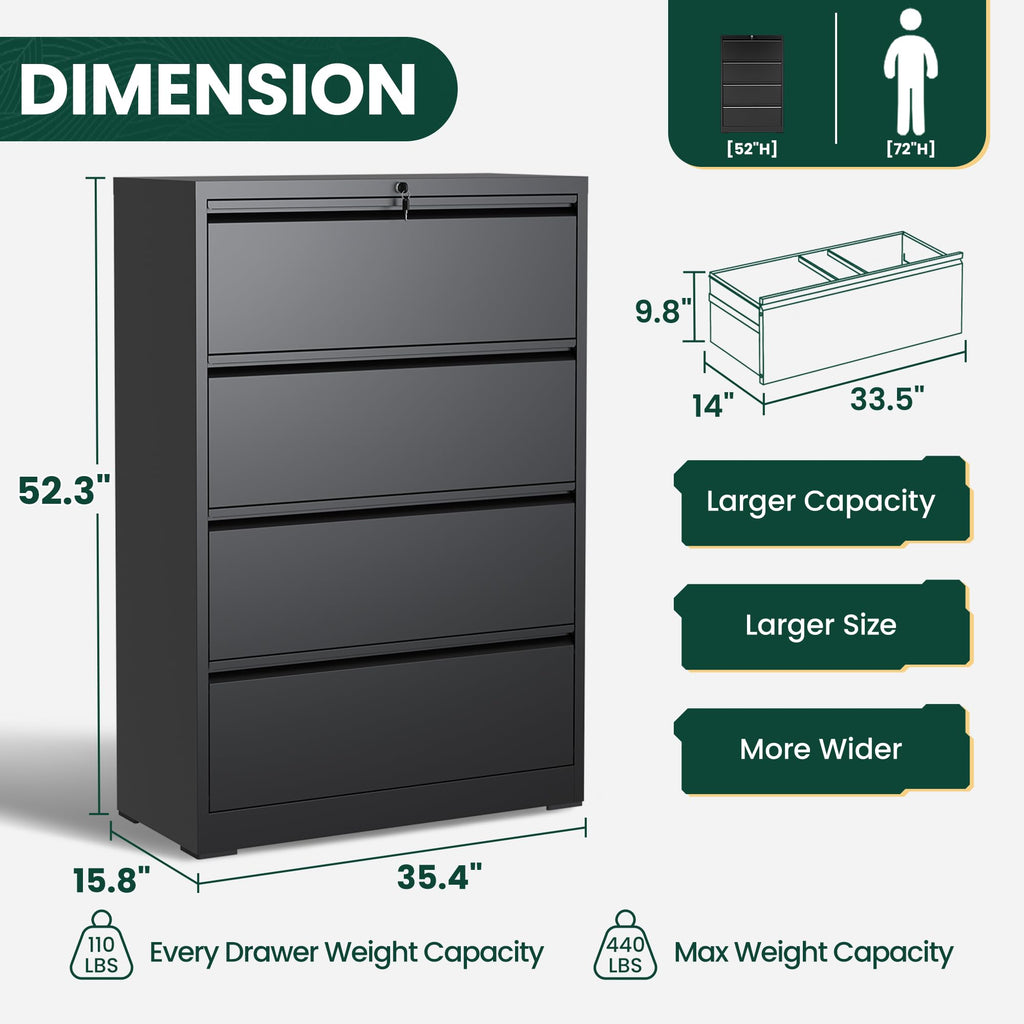 4 Drawer Black Metal File Cabinet S650