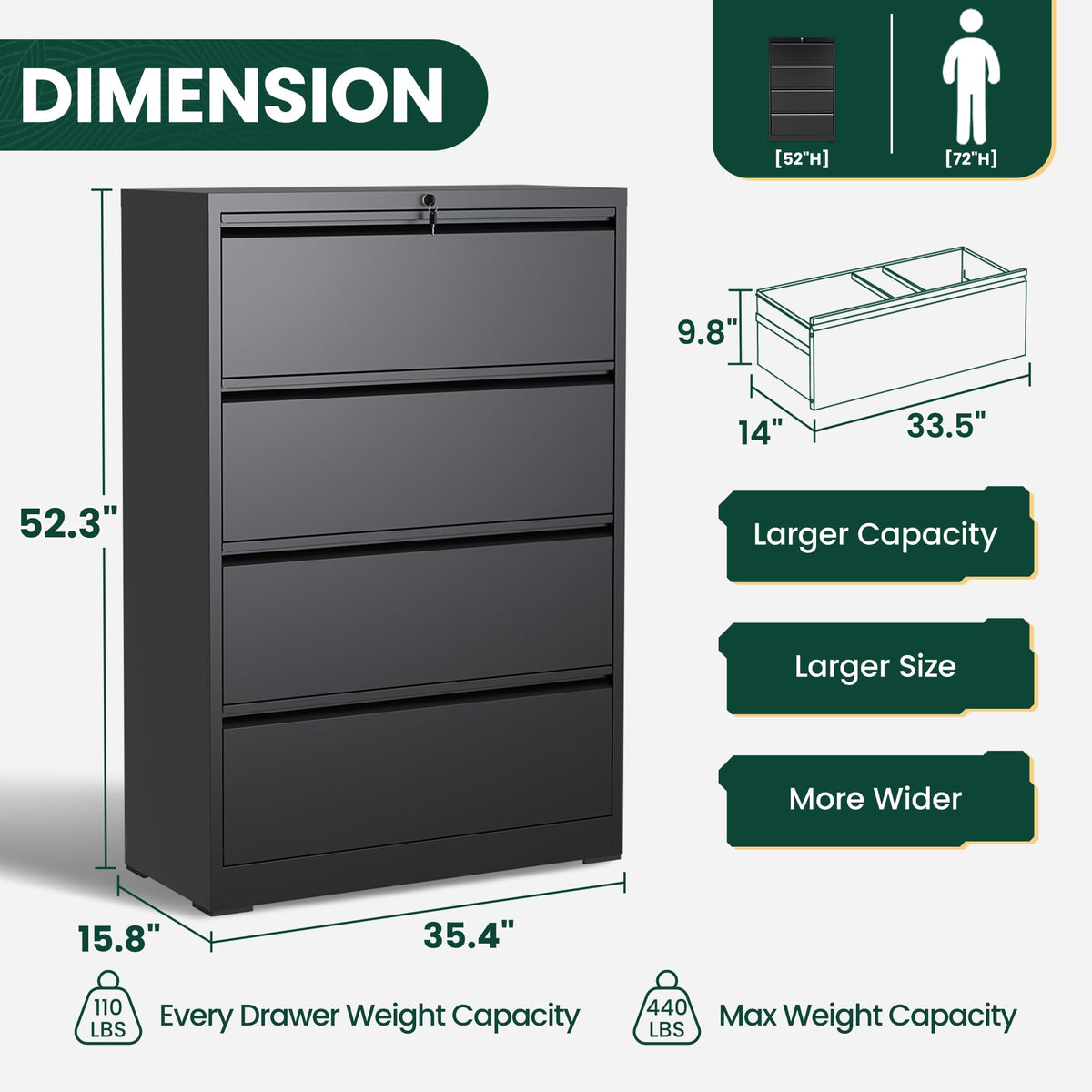 4 Drawer Black Metal File Cabinet S650
