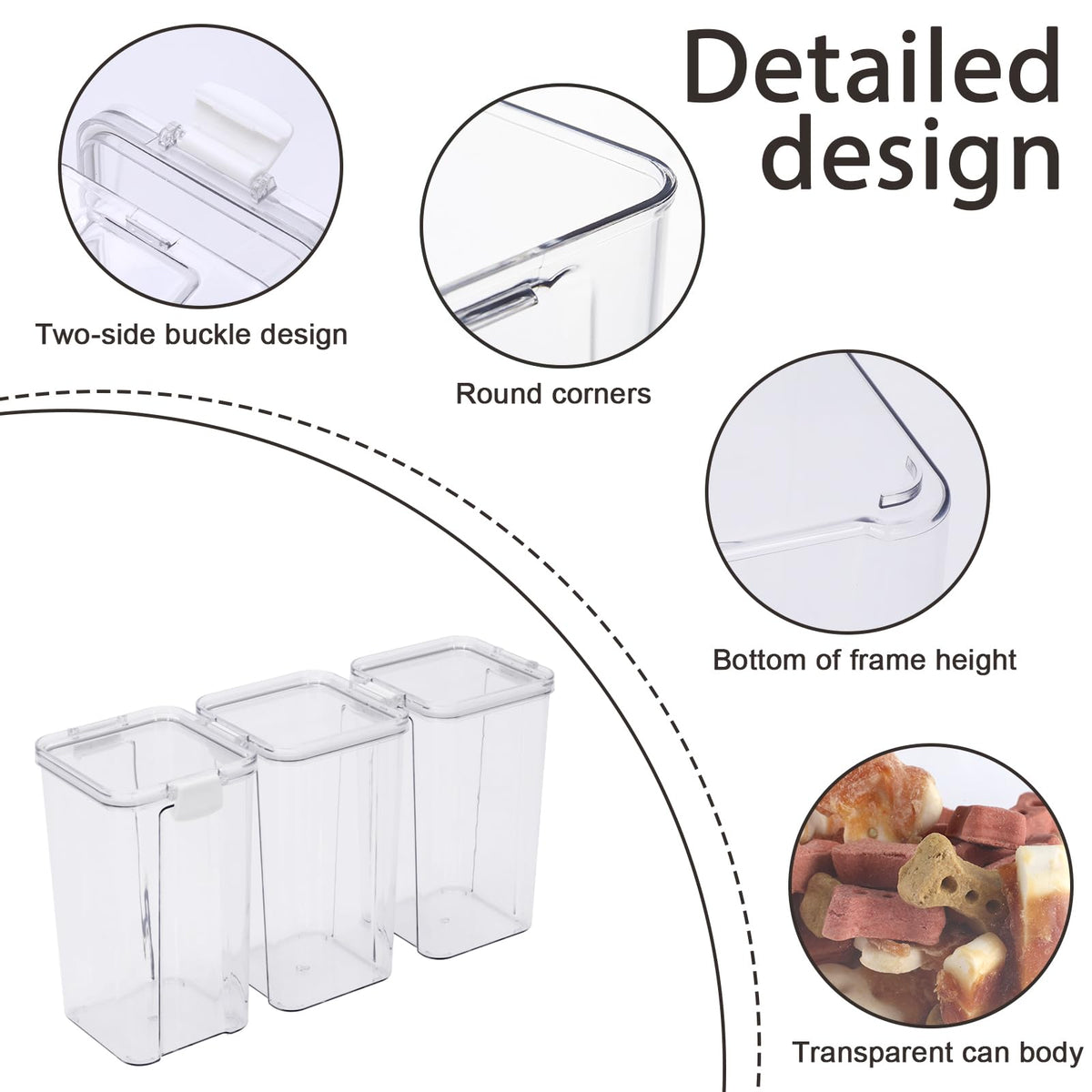 3 Pack Airtight Pet Food Storage Containers with Locking Clips Q5445