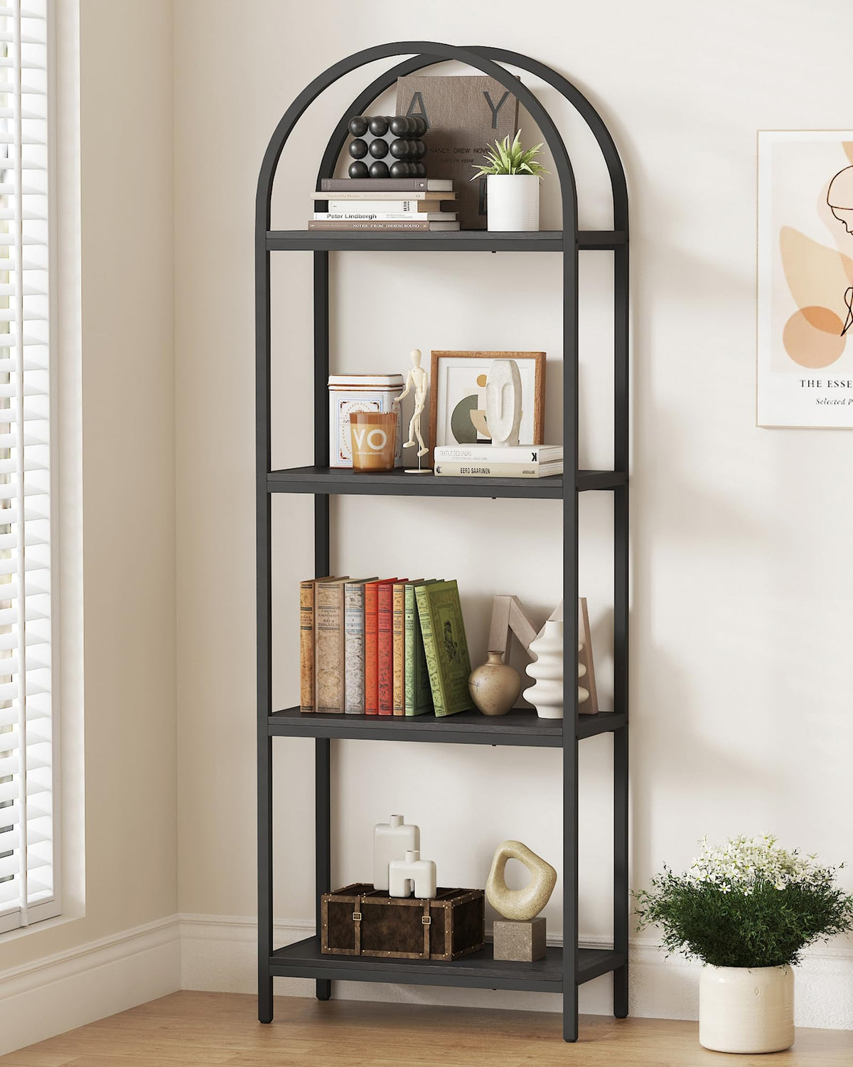 4 Tier Arched Black Bookshelf J2376