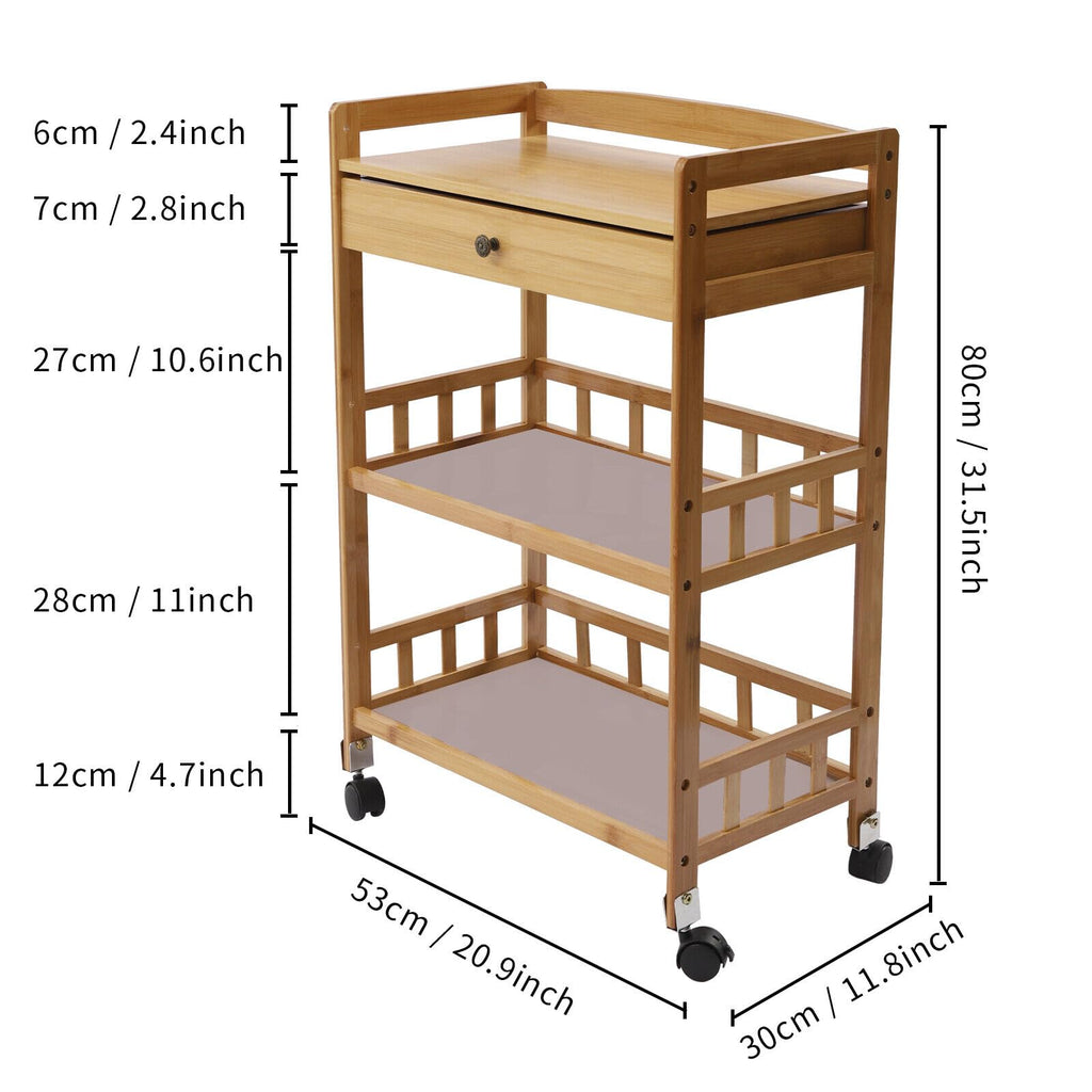 3-Tier Bamboo Kitchen Cart with Drawer L334